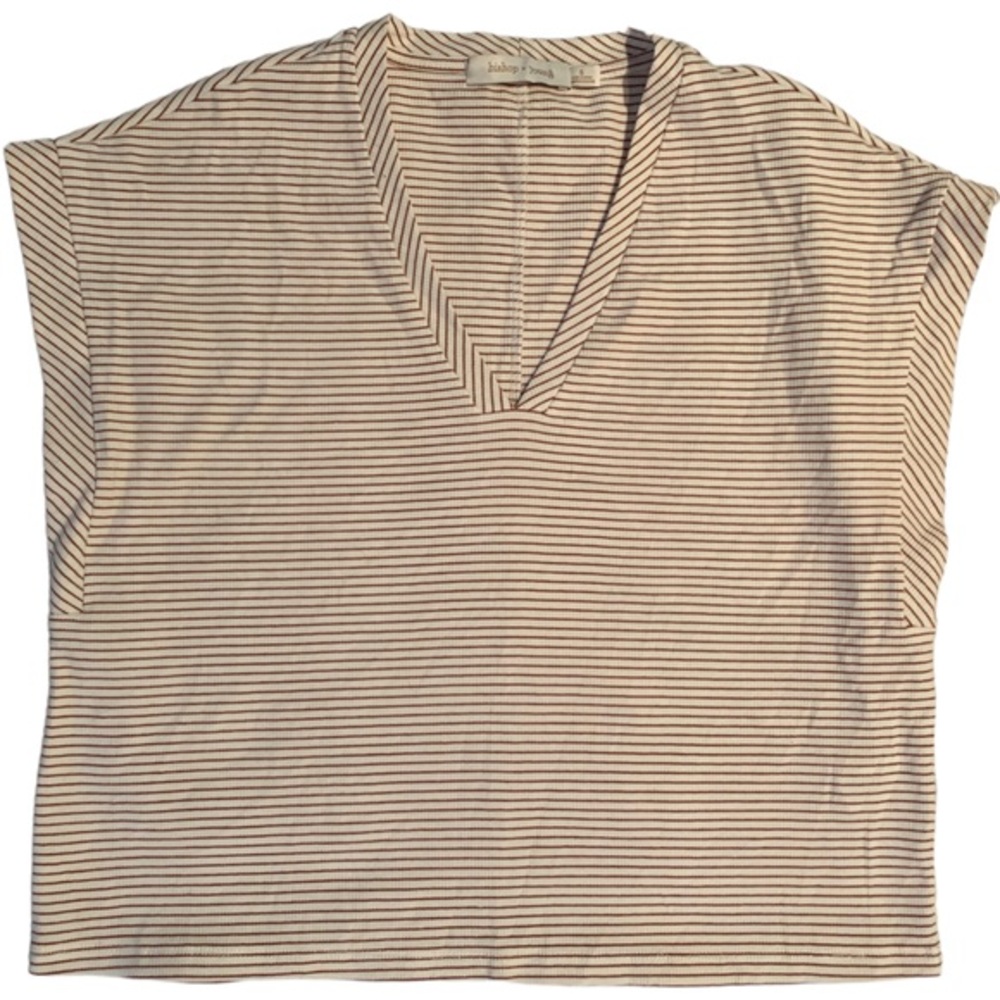NWT Bishop & Young Cuffed Cap Sleeve Rust & White Striped Short Sleeve Blouse